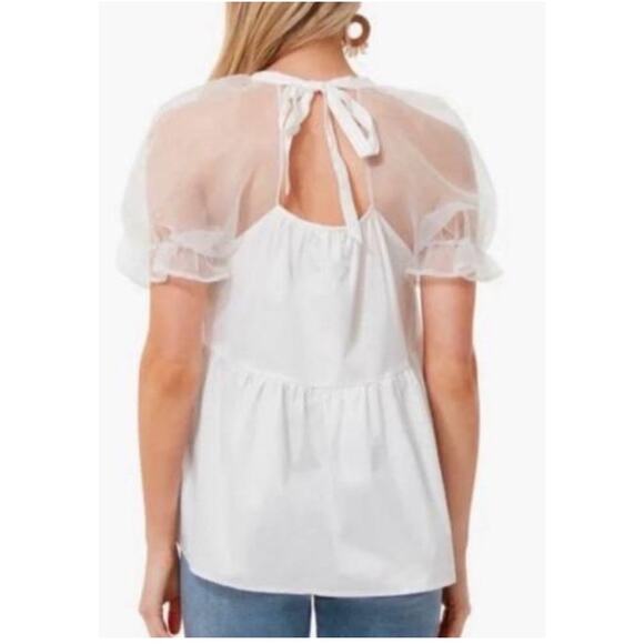 Pomander Place Tinsley White Puff Sheer Sleeve Top Size XS - Picture 2 of 12